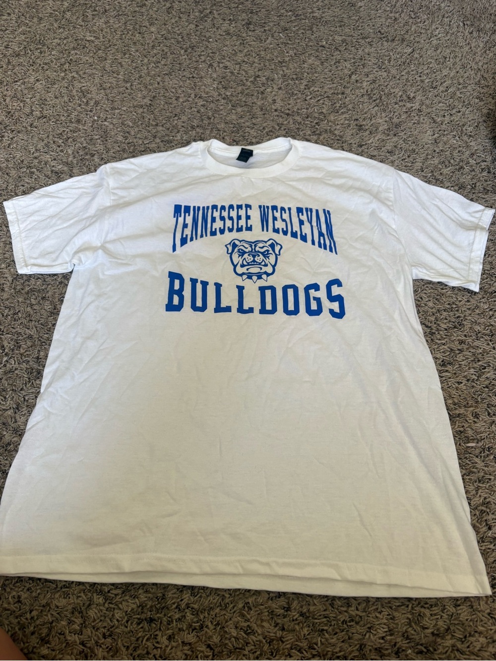 Gildan White Tennessee Wesleyan Bulldogs Graphic Tee with Blue Print